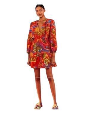 farm rio macaw leaves mini dress Farm Rio Macaw Leaves One Shoulder Cut Out Mini Dress size M